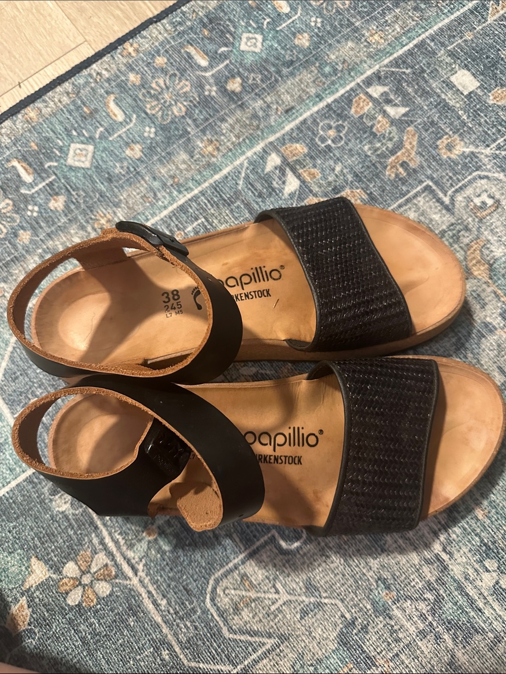 Papillio Black Leather Two-Strap Ankle Sandals